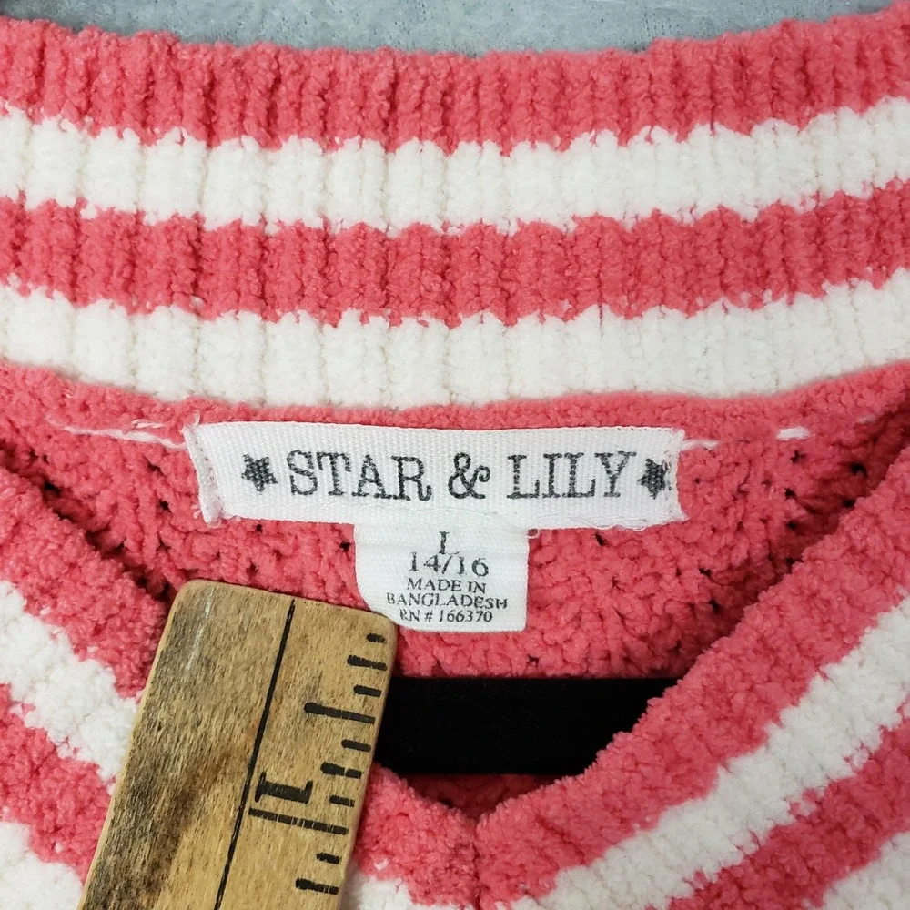 Star Lilly Varsity Sweater V-neck Pullover Salmon White Chunky Knit Academia L